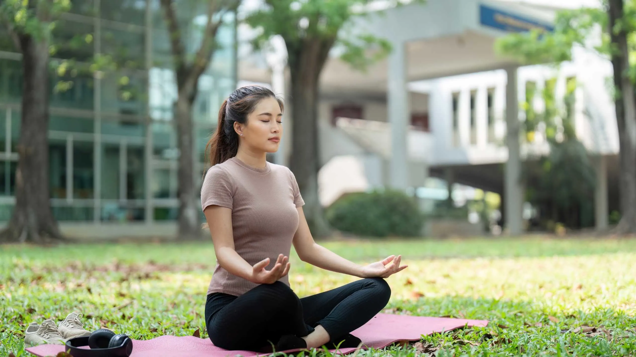 Focused person studying outdoors